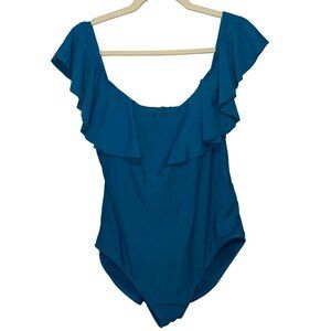 Time & Tru Women's XL Ruffled Blue One-Piece Swimsuit